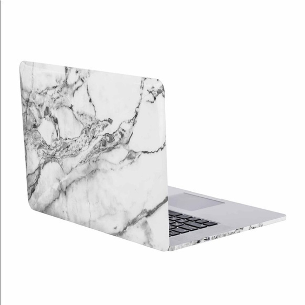 13” MacBook Pro White/ Black Marble Laptop Shell - B02